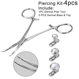 TEMU 피부 다이버 피어싱 클램프 플라이어, 소형 피부 베이스 및 탑 키트, 전문가용 피부 앵커 도구를 포함한 바디 주얼리 도구 2/4개 세트