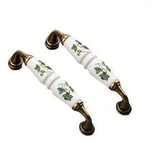 TEMU 녹색과 갈색 꽃무늬가 있는 소박한 세라믹 수납장 손잡이 1-2개 - 빈티지 브론즈 마감, 컨트리 스타일 수납장 문 및 서랍장 가구 손잡이, 장착용 나사 포함