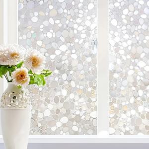 TEMU 빈티지 플로랄 3D 페인트 유리 창문 필름, 자갈 디자인, PVC 소재, 정전기 부착식, 방열 및 프라이버시 보호용, 가정용