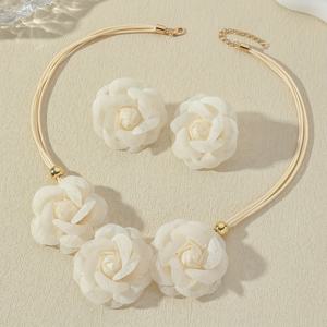 TEMU 3개 세트의 달콤하고 우아한 핸드메이드 메시 장미 귀걸이 및 목걸이, 여름 패션 다용도 프렌치 레트로 플로럴 세트, 연인, 어머니 및 친구를 위한 고급스러운 선물, 여성 데일리 댄스 파티 연회 착용, 발렌타인데이에 적합