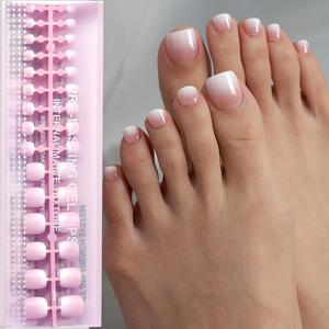 TEMU 150개 세트 숏 스퀘어 브라운/핑크 프레스온 젤 손톱/발톱, 15가지 사이즈 선택 가능, 숏 프렌치 그라데이션 프로스티드 인조 손톱, 여성용 봄 여름 발톱 장식