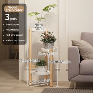 TEMU 둥근 트레이가 있는 3단 나무 모양 금속 화분 스탠드 - 실내 및 실외 정원에서 층층이 배치하기에 적합하며, 홈 데코 및 창의적인 식물 디스플레이에 완벽합니다.