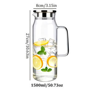 TEMU 1000ml/1500ml 고 붕규산 유리 냄비 1개, 스테인리스 스틸 뚜껑 포함, 아이스티 및 주스 등 차가운 음료에 적합, 내열성 설계