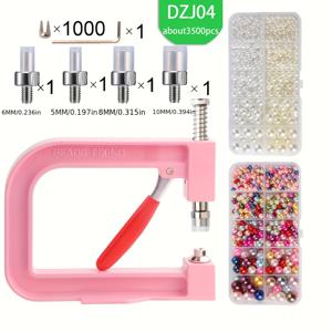 TEMU 공예 세트 (약 3500개 인조 진주 포함), 진주 세팅용 핸드 프레스 도구, 비드 리벳 기계, 비드 네일, 스크류 헤드, 핀셋, 렌치, 트레이 포함 진주 세팅 기계, 공예용 추가품
