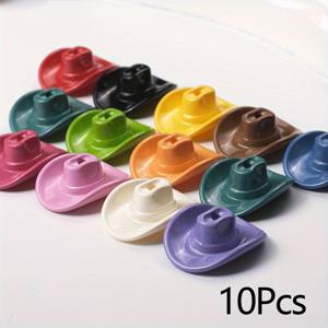 TEMU 10개 아크릴 데님 모자 비즈 - 주얼리, 팔찌, 열쇠고리 및 펜 비즈용 2홀 서양 스타일 참스 - 내구성 있는 공예 재료, 비즈 액세서리 | 웨스턴 비드 디자인 | 광택있는 비드 마감, 주얼리 만들기용 비즈