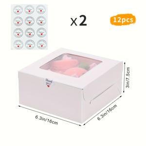 TEMU 모모델리 6x6x3인치 베이커 케이크 박스 투명 창문 및 감사 하트 라벨 포함 - 컵케이크, 쿠키, 페이스트리를 위한 일회용 사각 식품 포장지 - 생일, 결혼식, 발렌타인데이 디저트 포장, 간식 | 투명 윈도우 박스 | 안전한 플랩 클로저
