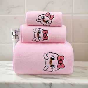 TEMU 3pcs 만화 패턴 자수 수건 목욕 수건 사각 수건 세트, 부드럽고 흡수성이 뛰어난珊瑚 플리스 해변 수건, 우아한 자수 가정용 목욕 수건 세트, 1 목욕 수건 & 1 수건 & 1 사각 수건, 욕실 및 해변용