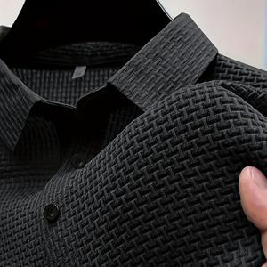 TEMU 플러스 사이즈 남성 자카드 소재 작은 체크 무지 단색 반팔 캐주얼 패션 상의