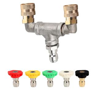 TEMU 고압 세척 건 부속품, 듀얼 노즐이 있는 고압 차량 세척 물총, 듀얼 스프레이 헤드가 있는 1/4 퀵 커넥트 스테인리스 스틸 티