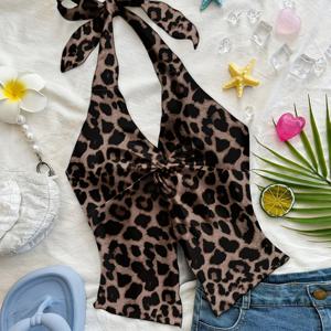 TEMU 우아한 방향성 휴가 스타일 섹시 프린트 캐미솔, 타이 및 꼬임 사이드 슬릿, 여름, 해변, 휴가, 뮤직 페스티벌 및 파티 상의에 적합