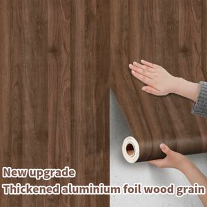 TEMU 회색 인조 나무결 자체 접착 벽지 1롤, 두꺼운 알루미늄 포일 소재, 방문 스티커, 장식용 문 벽지, 방수 및 방유 탈착식 벽지, 떼어내어 붙이는 벽지, 자유로운 절단 접촉 시트