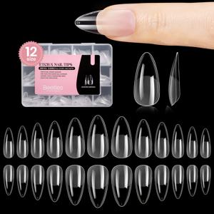 TEMU 비틀즈 젤 네일 팁 미디엄 아몬드 에치 X 네일 팁, 12사이즈 288개 하프 매트 풀커버 인조 네일, 클리어 아크릴 네일, 글루온 네일, DIY 여성 선물