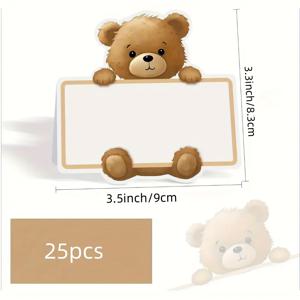 TEMU 25/50/100 귀여운 곰 테이블보 명함 - 사랑스러운 브라운 디자인, 접이식 빈 이름표, 성별 공개 또는 첫 번째 생일 중립 장식용, 할로윈, 크리스마스 이벤트 & 파티 용품