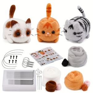 TEMU 3개 세트 니들 펠팅 키트, 니들 펠팅 스타터 키트 (설명서 포함), 펠팅 패드, 펠팅 울, 펠팅 바늘, 키체인 및 스플릿 링, 공예 프로젝트 및 DIY 핸드메이드용