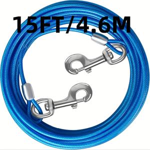 TEMU 강아지 울타리 케이블 10/15/ FT 러너, 튼튼한 슈퍼 클립이 달린 스틸 와이어 케이블, 실외 강아지 리드용 파란색 체인, 최대 165 Lbs까지 큰견용