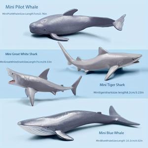 TEMU 완벽한 4종 실물 같은 해저 해양 생물 모형 세트 (백합상어, 파란색 고래, 조류고래, 호랑이상어, 망치상어, 갈기상어, 고래상어, 검은바다사자)