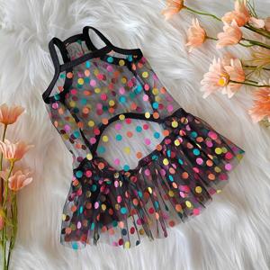 TEMU 고양이와 강아지용 물방울 무늬 흑백 멜빵 원피스