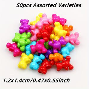 TEMU 50개 12x14mm 컬러풀 베어 모양 아크릴 비즈 - 팔찌, 귀걸이, 목걸이, 핸드백 액세서리용 DIY 공예 재료, 유니크한 동물 매력, 장식용 구슬, 광택 있는 디자인