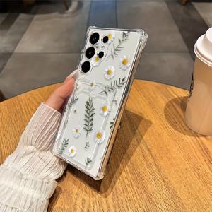 TEMU 폰 케이스: 심플한 국화 패턴 투명 소프트 카드 슬롯 폰 케이스, 낙하 방지 충격 보호 커버 A54/A53/A52 (A52S)/A34(5G)/A14(5G)/S21/S22/S23/S23+/S23U 및 S24 시리즈 A15/A35(5G)/A55(5G)/A25(5G) 최신 S25 시리즈 A16/A36/A56