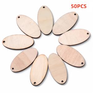 TEMU 50개 나무 타원형 장식 나무 슬라이스, 나무 공예 재료, 구멍 디자인 수제 선물 태그