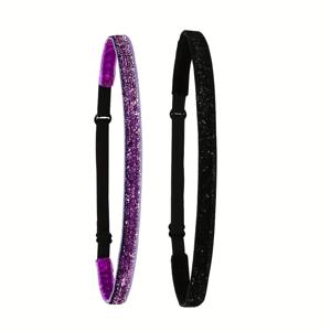 TEMU 여성용 사이즈 조절 미끄럼 방지 얇은 신축성 스포츠 헤어밴드 - 글리터 & 스파클리 스타일 헤어 액세서리, 체조, 운동, 스트리트 스타일용 - 블랙, 발렌타인데이, 여성의 날, 카니발 선물, 단발용 헤어밴드, 피트니스 헤어밴드, 스타일리시한 헤어밴드, 내구성 있는 소재, 운동용 헤어밴드, 활동적인 여성을 위한