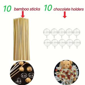 TEMU 20개 DIY 캔디 초콜릿 꽃꽂이 키트, 투명 구슬 10개와 대나무 꼬치 10개 포함, 웨딩, 생일, 기념일, 브라이덜 샤워, 테마 파티 장식용