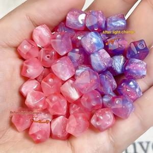 TEMU 10mm 변색성 열감성 불규칙한 레진 구슬, 20개/팩, 반응성 DIY 팔찌 액세서리, 새로운 중국풍 빈티지 스타일 단추 부속품, 창의적인 루즈 비즈