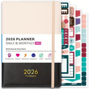 TEMU 2026년 1월부터 12월까지 사용 가능한 데일리 및 월간 플래너. 시간별 스케줄, 12개의 월별 탭, 4개의 플래닝 스티커, 내부 포켓, 크기 8.4인치 x 5.7인치로 학교 및 사무실 사용을 위해 디자인되었습니다.