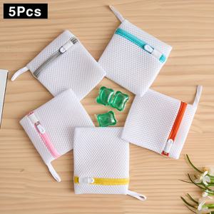 TEMU 세탁기용 미니 세탁망 5개 세트 - 내구성 있는 폴리에스터 메쉬 지퍼 잠금, 세탁 세제 파우드, 향기 진주, 마그네슘 족탕백 및 샐러드 재료용 다용도, 투명 메쉬 디자인, 안전한 지퍼 잠금, 세탁망백