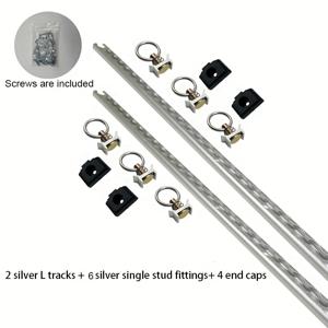 TEMU RV, ORV, 밴, 트레일러용 싱글 스터드 피팅 및 4피트 L 트랙 - 로지스틱 L 트랙 타이 다운 액세서리, 엔도이즈드 알루미늄 121.92cm L 트랙 레일 엔드 캡 포함, 화물 제어용 스테인리스 스틸 O링이 있는 알루미늄 베이스 싱글 스터드 피팅