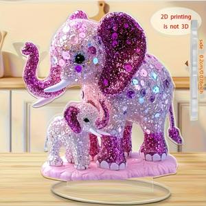 TEMU 2D 플랫 - 2D 평면, 매력적인 판타지 코끼리 에틸렌 수지 장식 간판 및 메달 - 멀티 컬러, 반짝이는 핑크 및 보라색 디자인, 가정 및 사무실에 적합, 동물 애호가를 위한 이상적인 선물, 테이블 장식, 스타일