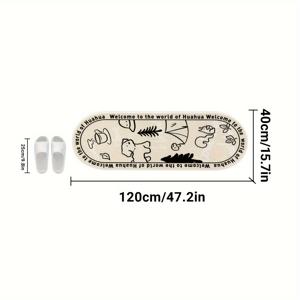 TEMU Product 1 벨벳 블랙 앤 화이트 손그림 강아지와 나무 패턴 타원형 침대 옆 매트 - 부드럽고 미끄럼 방지 침실 카펫, 침실, 거실 및 소파용 장식 매트 - 코티지 홈 데코, 미적 실내 장식 및 미술 용품