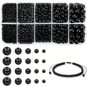 TEMU DIY1750 블랙 비드 핸드메이드 세트 3/4/5/6/8mm 원형 검정 구슬, 귀걸이, 펀칭 팔찌, 목걸이 제작용, DIY 액세서리 만들기 키트 (주얼리 만들기)