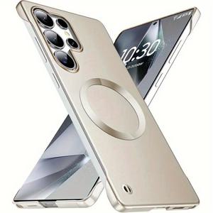 TEMU 갤럭시 S25 울트라, S25 플러스, S25, S24 울트라, S24 플러스, S24 FE, S24, S23 울트라, S22 울트라 호환 폰 케이스 - 무선 충전 지원, 초슬림 럭셔리 PC 세미 프레임 디자인, 매트 지문 방지 마감, 글리터 CD 패턴, 내구성 강한 폰 커버