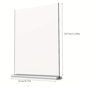 TEMU T자형 아크릴 디스플레이 스탠드 | 세로 및 가로로 양쪽 사용 가능 | 세 가지 고정 치수 (21.08X29.72Cm, 21.08X14.99Cm, 12.7X17.78Cm)로 제공 | 사진, 명함 및 소매 제품에 투명하게 사용 가능
