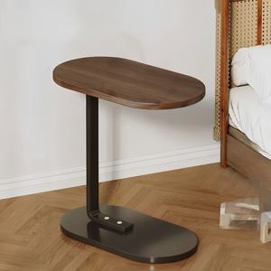 TEMU 소파용 C자형 사이드 테이블 - 공간 절약형 모던 디자인, 튼튼한 메탈 베이스와 월넛 우드 상판, 커피 및 스낵에 적합한 다층 구조 - 거실 및 침실용 나이트 스탠드 가구
