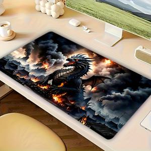 TEMU [미끄럼 방지 마우스 패드] 미끄럼 방지 대형 드래곤 디자인 마우스 패드 | 내구성 있는 스티치 처리, 고화질 컬러 프린트, 게이밍 및 사무용으로 완벽, 게이머와 전문가를 위한 이상적인 선물