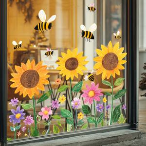 TEMU 1pc 벌 & 디자인 이중면 유리 창 스티커 - & 스틱 PVC 스티커 거울 유리 디스플레이, 홈 데코, 사무실 및 상점 벽 장식, 벌 장식
