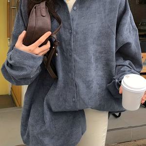 TEMU 한국식 시크 가을 프렌치 스타일 빈티지 라펠 싱글 브레스트 루즈핏 코듀로이 얇은 긴팔 셔츠 자켓 여성용