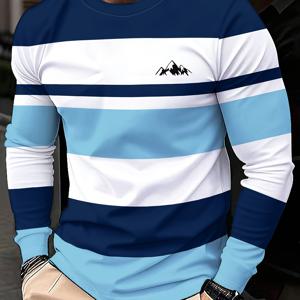 TEMU 남성용 통기성 긴팔 티셔츠 - 캐주얼 라운드넥 & 여름, 봄/여름 휴가용, 와인딩 테이프가 있는 편안한 핏 셔츠, 세탁기 사용 가능한 불투명 탑 (이상적인 선물)