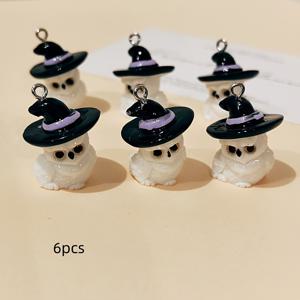 TEMU 6개 할로윈 올빼미 레진 참 귀여운 마법사 모자 귀걸이 목걸이 펜던트 DIY 동물 모양 주얼리 만들기 세트