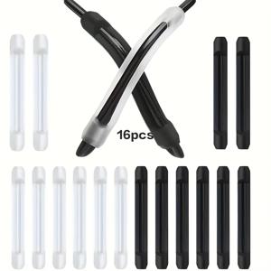 TEMU 부드러운 안경 다리 팁 16개/8쌍 - 화이트 & 블랙, 미끄럼 방지, 편안한 귀고리형 안경 다리 팁, 독서용 및 스포츠용, 미끄럼 방지 안경 액세서리, 내구성 있는 소재