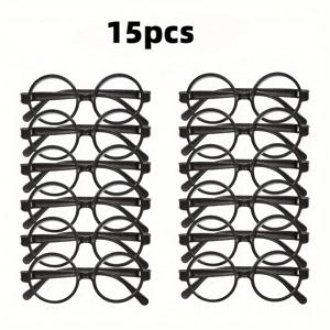 TEMU 마술사 테마 원형 프레임 안경 15개 - 렌즈 미포함, 블랙 플라스틱 할로윈 코스튬 액세서리 및 파티 장식, 불규칙 안경 프레임, 테마 이벤트 및 메이크업에 적합, 재미있는 안경 | 할로윈 장식