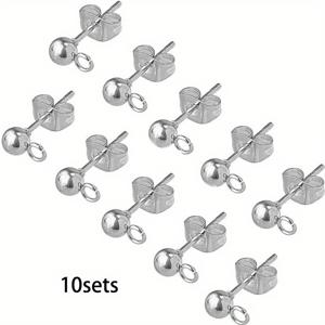 TEMU 10세트 저자극성 스테인리스 스틸 귀걸이 스터드 & 귀걸이용 볼 스터드, 15x7mm, 볼 5mm, DIY 귀걸이 만들기용
