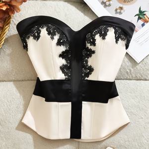 TEMU 여성용 파티 상의, 가을 겨울 패셔너블하고 우아한 레ース 본딩 버스티에 컵 웨이스트 슬림핏 오프숄더 조끼, 지퍼 뒷면과 리본 벨트 포함, 파티, 축제, 카니발에 적합한 핫탑, 여성용 우아한 파티 카니발 코스튬 SS299