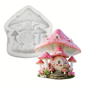 TEMU 1개 요정 스타일 버섯집 실리콘 몰드, 레진 제작, 점토, 비누, 양초, 석고, 홈 , 선물 제작에 적합
