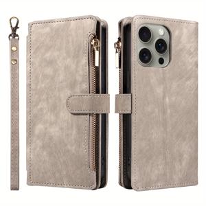 TEMU 휴대폰 케이스 - S25Edge, S25Ultra, S24, S23, S22, S21, S20, S9, S8 Ultra Plus FE, Note20Ultra, Note10용 마그네틱 플랩 지퍼 인조 가죽 휴대폰 케이스 (미러링 방지, 낙하 방지, 지갑 스탠드 기능 포함)