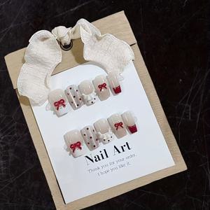 TEMU 로맨틱 순수 러스트 스타일 레이스 레드 나비 숏 래더 핸드메이드 인조 네일 10pcs, 부드럽고 달콤한 레이스 레드 리본 고양이 눈 반짝이는 착용 가능한 네일 아트, 패션 트렌디 다재다능한 매니큐어