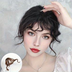 TEMU 여성을 위한 스타일리시 곱슬 웨이브 클립형 앞머리 익스텐션. 뮤직 페스티벌 및 크리스마스 축하 행사에 완벽하며 외모 개선과 간편한 부착을 제공합니다.