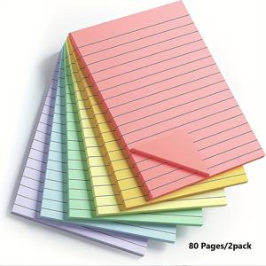 TEMU 80페이지 줄자 포함 스티커 메모지 4X6인치, 밝은 색상 대형 줄자 스티커 메모, 강력한 접착력 메모 패드, 사무실, 가정용